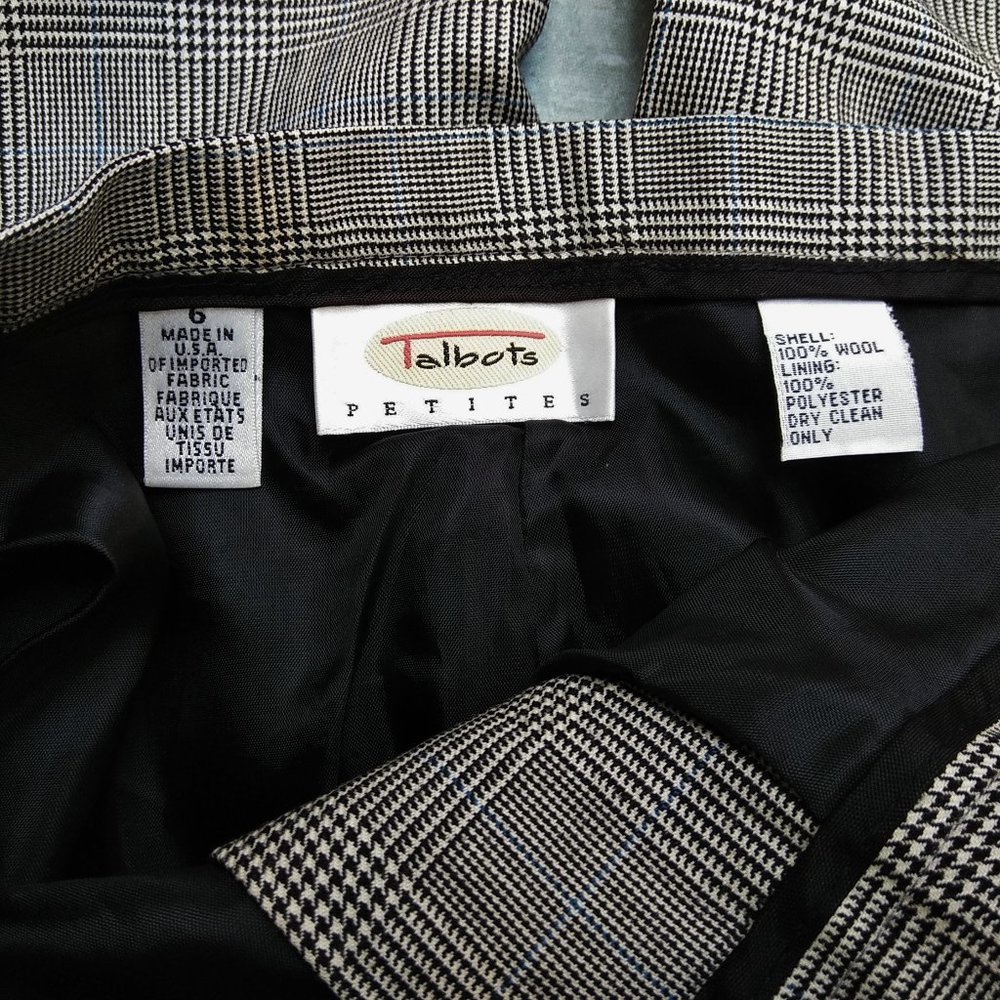 Talbots Petites Black / White Glen Plaid Wool Pant